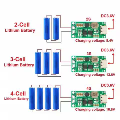 Multi-Cell 2S 3S 4S Type-C To 8.4V 12.6V 16.8V Step-Up Boost LiPo Polymer Li-Ion Charger 18650 Lithi