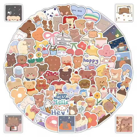 102 Pcs Korean-Style Bear Stickers - Cute Kawaii Decals for Laptop, Phone Case & DIY Decoration Anim