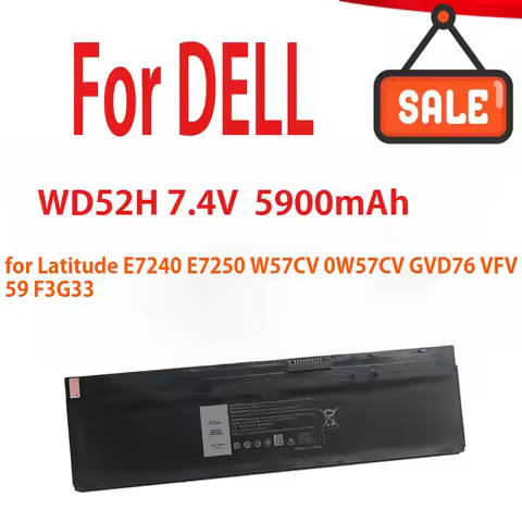 7.4V 45WH 5900mAh New WD52H Laptop Battery For DELL Latitude E7240 E7250 W57CV 0W57CV GVD76 VFV59 F3