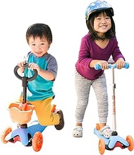 3 Wheel Scooter For Kids ages 3-5 with Helmet &amp; Seat (Blue) | Kids Scooter Helmet Toddler with 4 Adjustable Height | Toddler Scooter LED Light-up Wheels | Swiss-Designed Three Wheeled Scooter for Kids