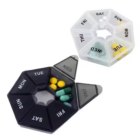 2Pc Portable 7 Days Pill Storage Box Mini Travel Medicine Dispenser Box Multifunction Plastic Seven 