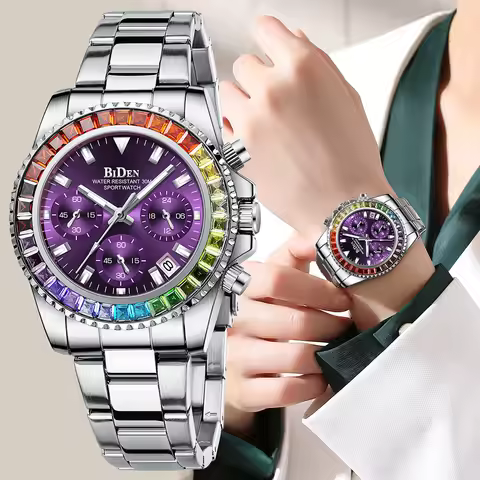Fashion BIDEN Brand Lady Dress Watch Calendar Colorful Rhinestone Dial Casual Business Women Wristwa