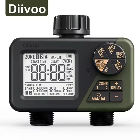 Diivoo Garden Water Timer 2 Zones IPX5 Waterproof Programmable Water Hose Sprinkler Timer Automatic 