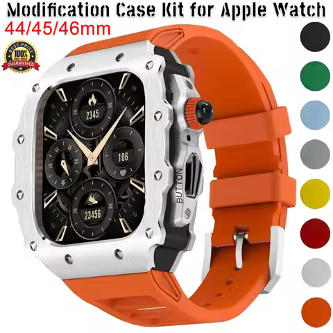 Modification Kit for Apple Watch 10 46mm Silicone Sport Strap Stainless Steel Case Watch for IWatch 