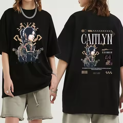 Arcane T shirt Caitlyn Kiramman T-shirts O-Neck Unisex Pure Cotton Fashion Fans Short Sleeve Shirts