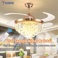 CAHAYA Luxury Living Room Ceiling Crystal Chandelier Fan Decorative Chandelier 2in1 3colors led Chandelier 72w 6speed 42inch Crystal Light Dining Table Bedroom Balcony led remote Fan Lamp