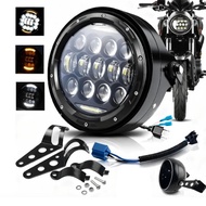 23cm Motorcycle Harley Retro Headlight Modified Rear Shell Matte Matte Black Universal with Bracket 