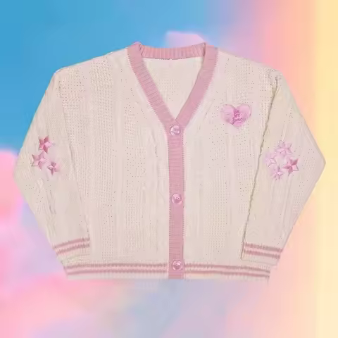 Lover Cardigan with Star Embroidery Pink Heart Cosy Soft Knit TS Cardigan Tay Sweater Jacket Vintage
