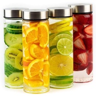 Juice Bottles - 4 Pack Wide Mouth Glass Bottles with Lids - for Juicing, Smoothies, Infused Water, B