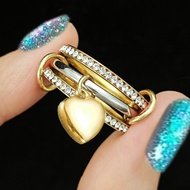 Heart Pendant Charm Rings Set For Women Luxury Shiny Zircon Stainless Steel Stacking Spinelli Ring I