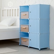 [特價]【藤立方】組合3層6格收納置物架(3門板+3置物盒+調整腳墊)-粉藍色-DIY