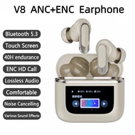 V8 ANC+ENC Earphone True Wireless Bluetooth Noise Cancelling Headphone In Ear Touch Screen Headset With Mic Earbuds