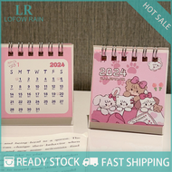 LF Wholesale✨Flash Sale ✨ 2024 Cartoon Pink Cat Desk Calendar Mini Cute Standing Flip Desktop Calendar Small Daily Planning Monthly Calendar For Home