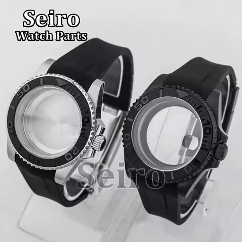 40MM NH35 Case Rubber Strap Sapphire Glass 10ATM Waterproof Silver PVD Black Watchcase for Yacht-mas