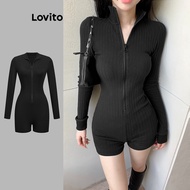 Lovito Casual Jumpsuit Plain Zipper Jumpsuit for Women L102AD362