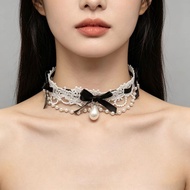 Sweet lolita Necklace Lolita Necklace Gem Pearl Lace Necklace Ribbon Accessories Neck Neck Accessori