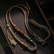 High-End Handmade Tibetan Style Doctor Card Necklace Braided Lanyard Meaning Peace Good Luck Jade Am