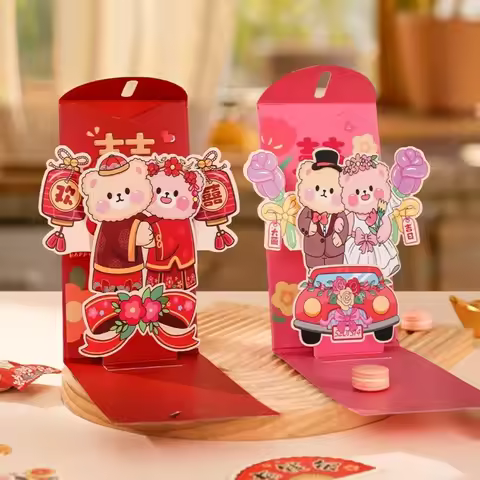Blessing Words 3D Creative Red Envelopes Red Lucky Bag Chinese New Year 3D Money Pocket HongBao Spri