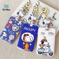 IU MISS Flowers Student Credit ID Card Meal Card Bus Card Cover Retractable Buckle Dogs Key Chain Snoopy Card Case Cartoon Card Holder