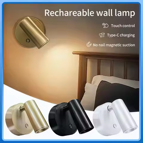 Rechargeable LED Spotlight Magnetic Wireless Wall Lamp Touch Switch Dimmable 3 Colors Temperature Ca