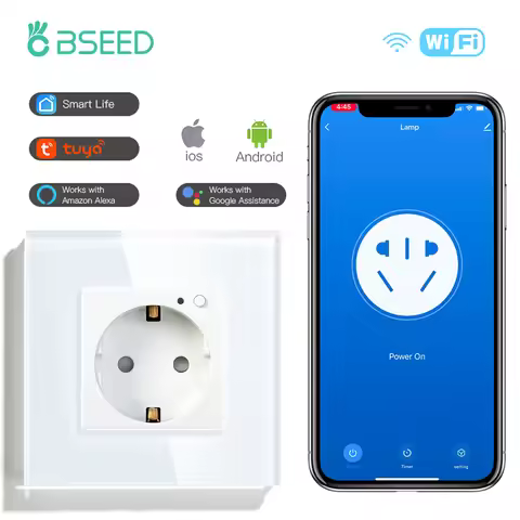BSEED EU Standard Wifi Wall Sockets Power Monitor Smart Sockets WIFI Socket 86*86mm Smart Life App C