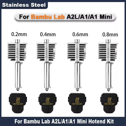 A1/A1 Mini Integrated Nozzle Hotend Kit Stainless Steel 0.2/0.4/0.6/0.8mm For Bambu Lab A1/A1 Mini 3