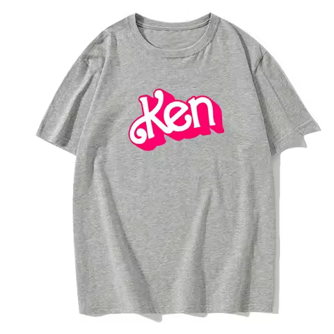 Pink Ken letter 2D printed top T-shirt, men s casual wear women s O-neck clothing short sleeves Hara