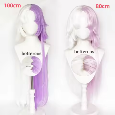 Sigma Cosplay Wig Long Purple White Wig With Earrings Heat Resistant Synthetic Cosplay Anime Wigs + 