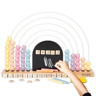 Large Pastel Rainbow Abacus for Kids Math with Magnetic Chalkboard - Learn Counting, Adding & Subtra