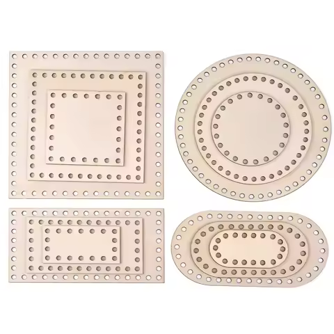 3 Pcs/Set Crochet Basket Base Poplar Plywood Unfinished Blank Cross Stitch Carved Hand-Woven DIY Cra