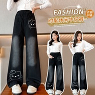 HYS Jeans Childrens Pants Baby Girl Pants New Denim Wide Leg Pants Childrens Straight Pants Spring A