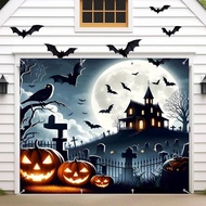 Halloween Garage Door Decorations 7 x 8 Ft Hanging Backdrop Horror Moon Night Halloween Garage Door 