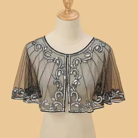 High Quality Thin Party Shawl Sunscreen Clothing Sequin Flapper Shawl Shiny Polyester Sunscreen Card
