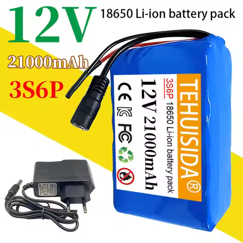 New 3S6P 12V 21000mAh 18650 Lithium-ion Rechargeable Battery Pack with Built-in Smart BMS DC 12.6V 1
