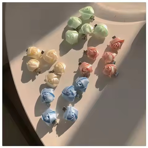 5pcs Multi colored satin like flower buds, rose hair clips, small fresh camellia hair accessories, d