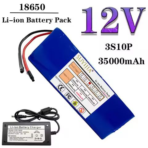 Rechargeable Battery 12V 3S10P 35Ah 18650 Portable Li-ion Battery DC 12V 35000mAh with BMS Battery +