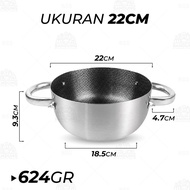 Panci Soup Stainless Steel Diamond Coating 18cm 20cm 22cm | Panci Hotpot Korea Tebal Kokoh untuk Sha