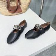 New Counter ORI Alaia hardware buckle decoration round toe flat bottomed grandma shoes Lefu shoes si