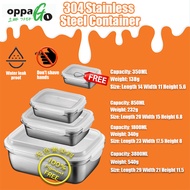 OPPAGO 304 STAINLESS STEEL CONTAINER / FOOD STORAGE / 3800ML+1800ML+850ML+FREE 350ML