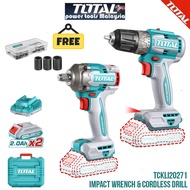 Total Li-ion Cordless Brushless Drill 52Nm & Brushless Impact Wrench 400Nm Combo TCKLI20271