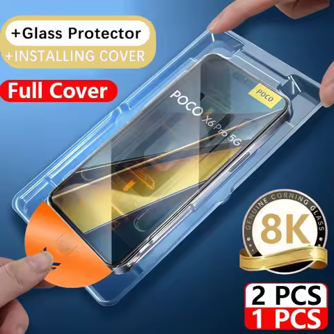 2PCS 8K Dust Free Glass Protector for POCO F7 X6 F6 X7 Pro X5 X4 GT M5S M4 F3 F4 HD Oleophobic Coati