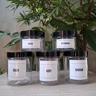 Toples Bumbu Dapur Serbaguna Tutup Hitam Plastik Stiker Putih Gratis Label Anti Air