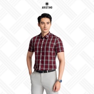 ARISTINO bamboo men's short-sleeved plaid shirt, antibacterial, deodorant, Slim Fit ASS011AZ