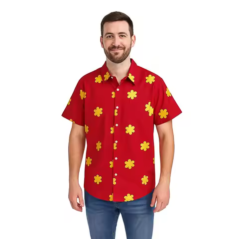 Cartoon Series Family Guy Quagmire Cosplay Costume Mens Red Yellow Flowers Shirt Casual Beach Shirt
