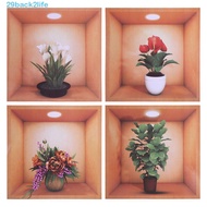 BACK2LIFE 4pcs Plant Potted Wall Stickers, PVC Creative Simulate 3D Wallpapers, Wall Decor Self Adhe