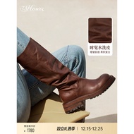 Celebrity Style 73hours Winter Brown Washed Leather Boots for Women