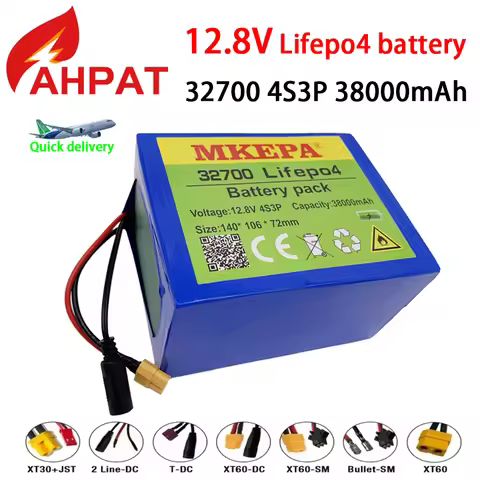Lifepo4 Battery Pack 32700 4S3P 12.8V 38000mAh 4S 40A 100A Balanced BMS for Electric Boat and Uninte