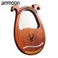 [ammoon]C Key 16 Strings Lyre Harp Resonance Box พร้อมประแจปรับแต่งหยิบสติกเกอร์3ชิ้นสายพิเศษ