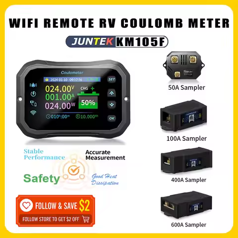 JUNTEK KM105F KM110F KM140F KM160F Coulomb Meter Bidirectional Current Detection RV Battery Monitor 