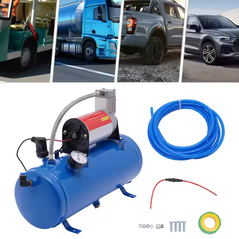 150 Psi Air Compressor Pump Universal DC 12V 23A Air Horn Kit w/6L Tank & Hose & Pressure Gauge for 